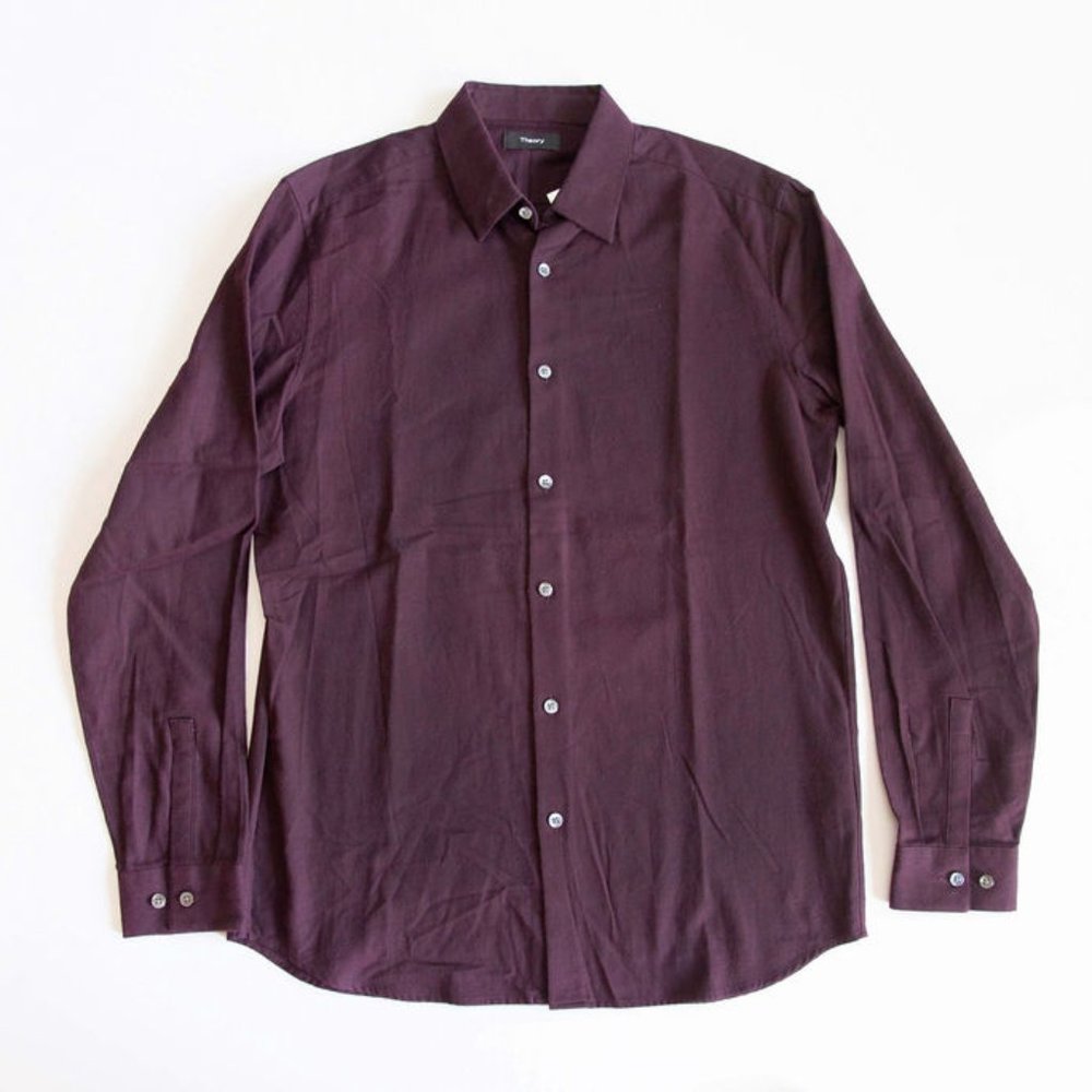 THEORY Menlo Aubergine Dark Purple Ice Flannel Button Front Shirt